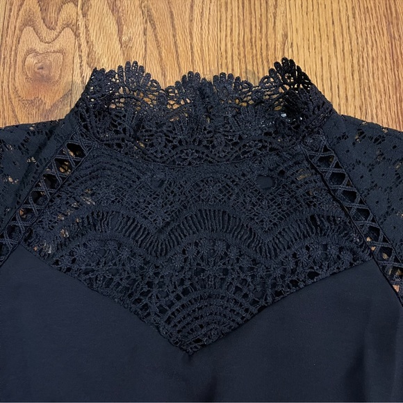 Black Guipure Lace Insert Top - Picture 6 of 13